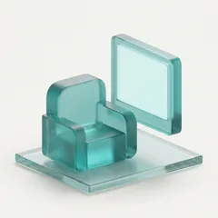 Icône en verre : un fauteuil devant un écran